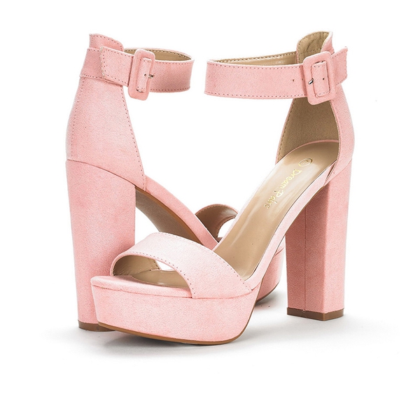 Chunky High Heel Platform Sandals - PINK SUEDE - 3